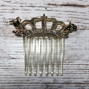 Princess Crown Hair Comb Faux Gold & Pearls